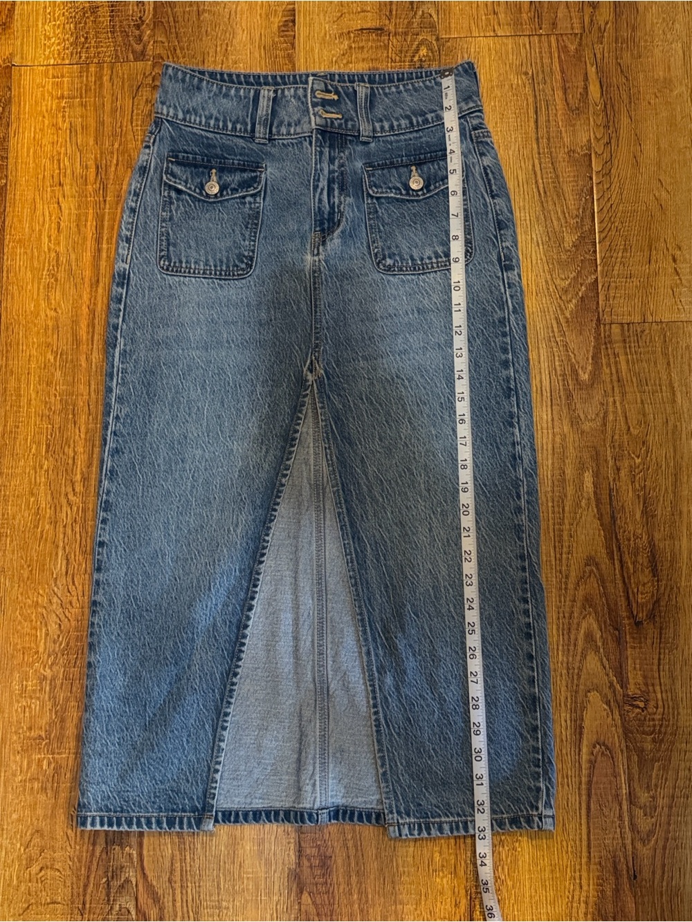 Free People High-Rise Straight-Leg Denim Skirt in Medium Blue